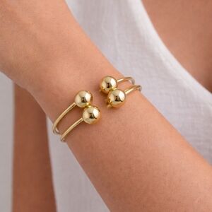 Gold Plated Adjustable Double Band Ball Cuff Bracelet Minimalist